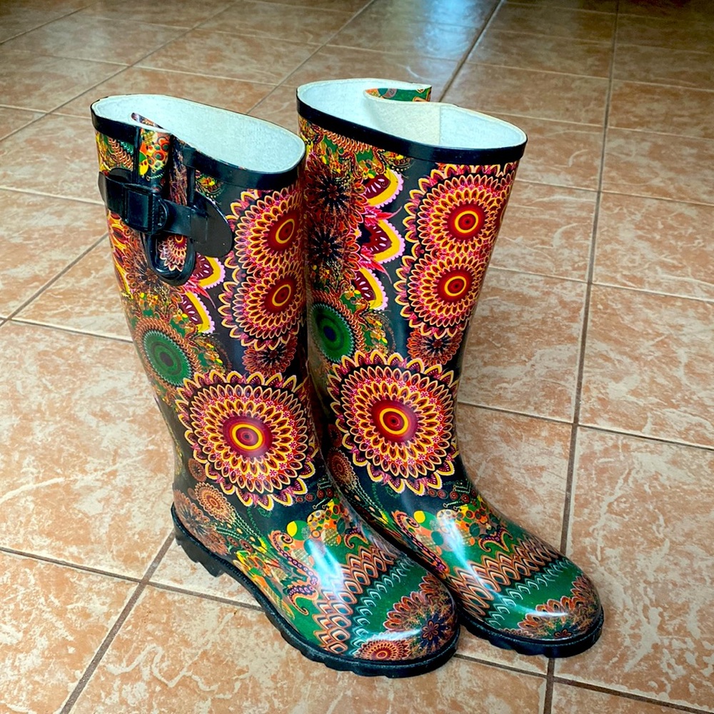 Corkys rain boots geometric pattern